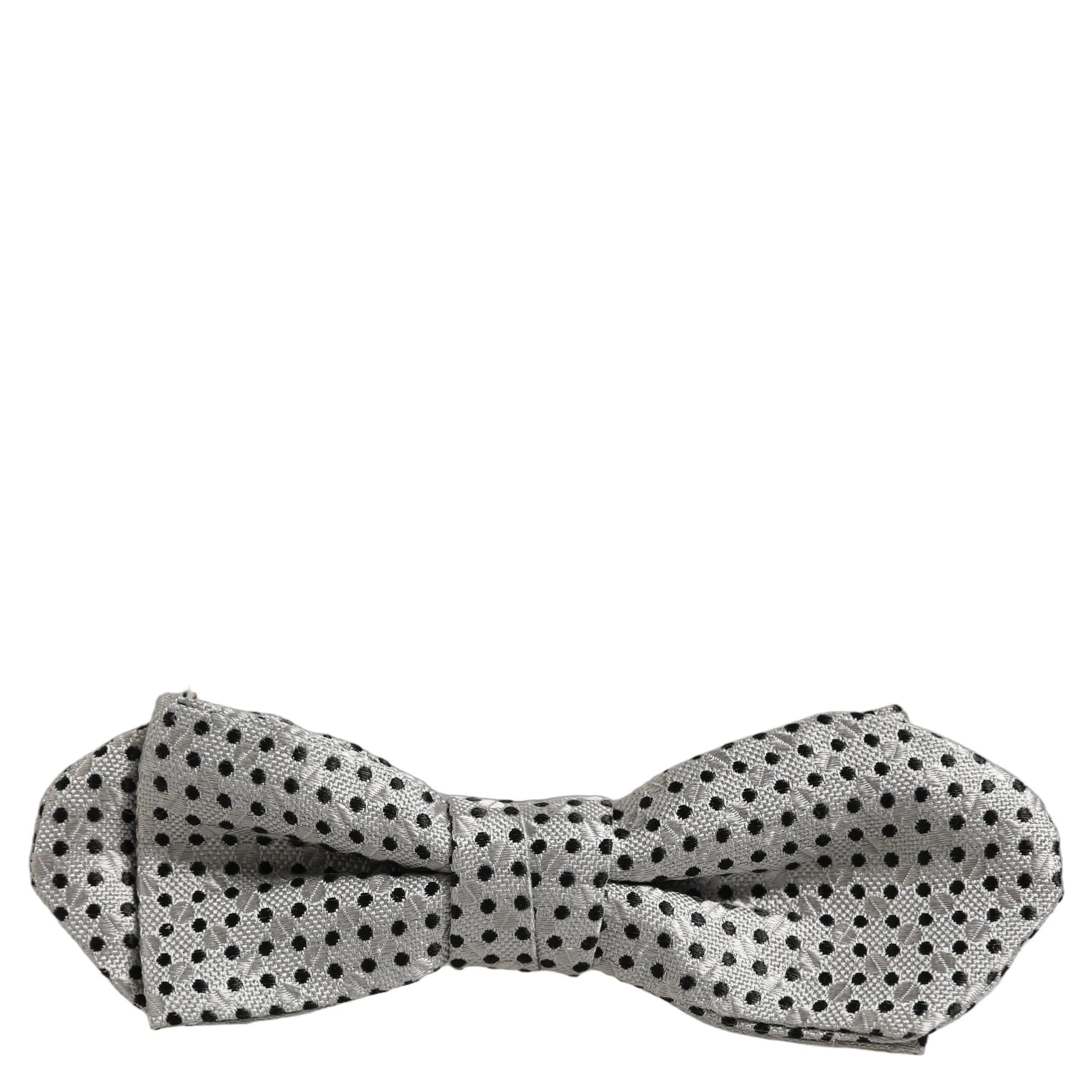 Men Silver Black Polka Dot Adjustable Neck Papillon Bow Tie