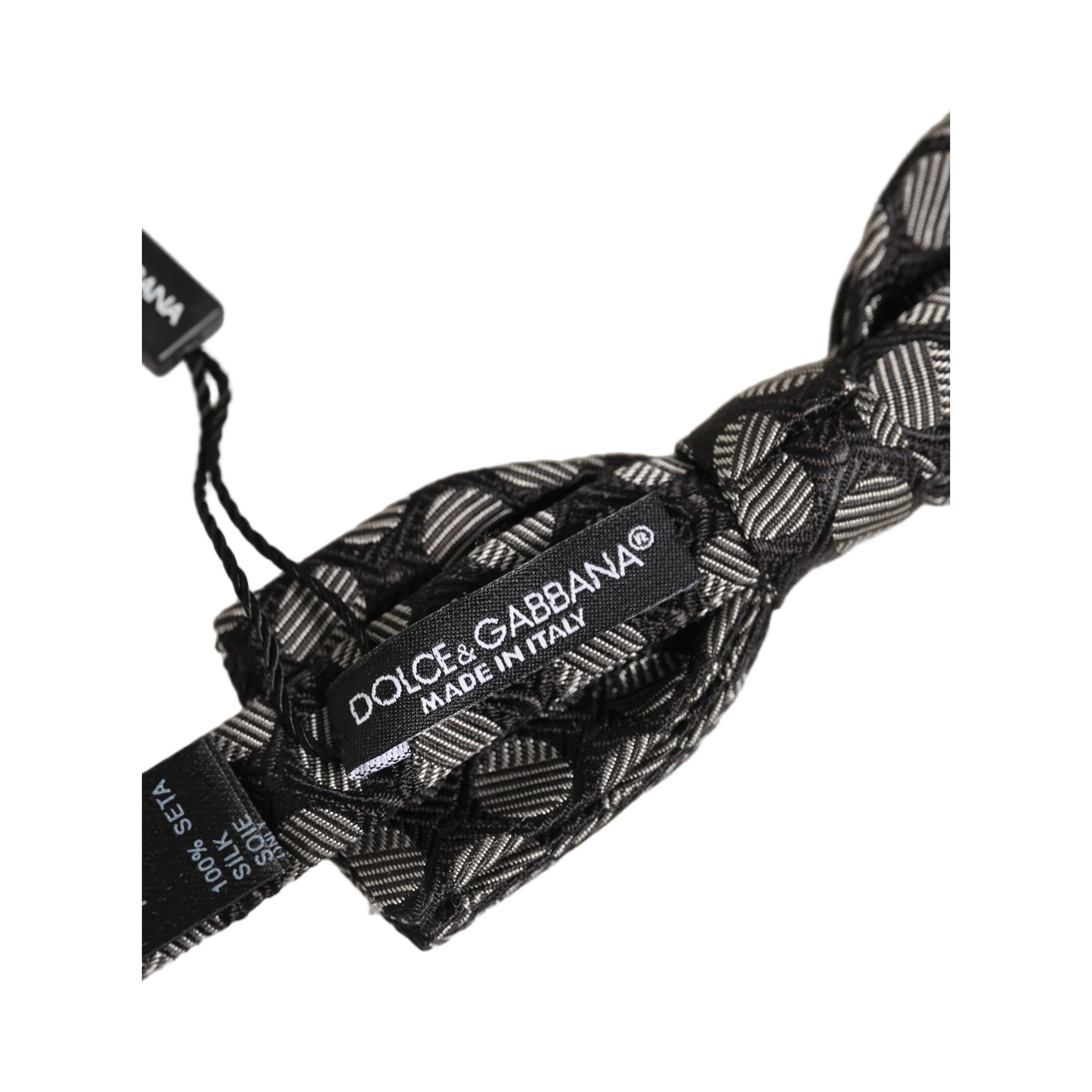 Black White Geometric Silk Adjustable Neck Papillon Bow Tie