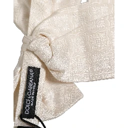 Men White Jacquard Silk Adjustable Neck Papillon Bow Tie