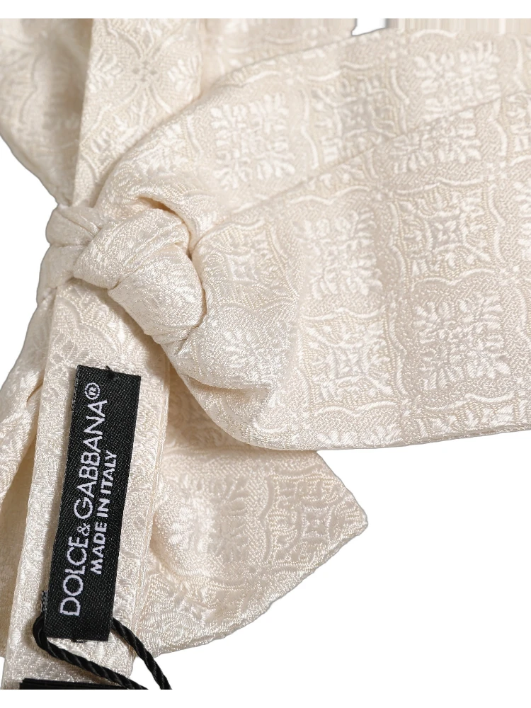 Men White Jacquard Silk Adjustable Neck Papillon Bow Tie