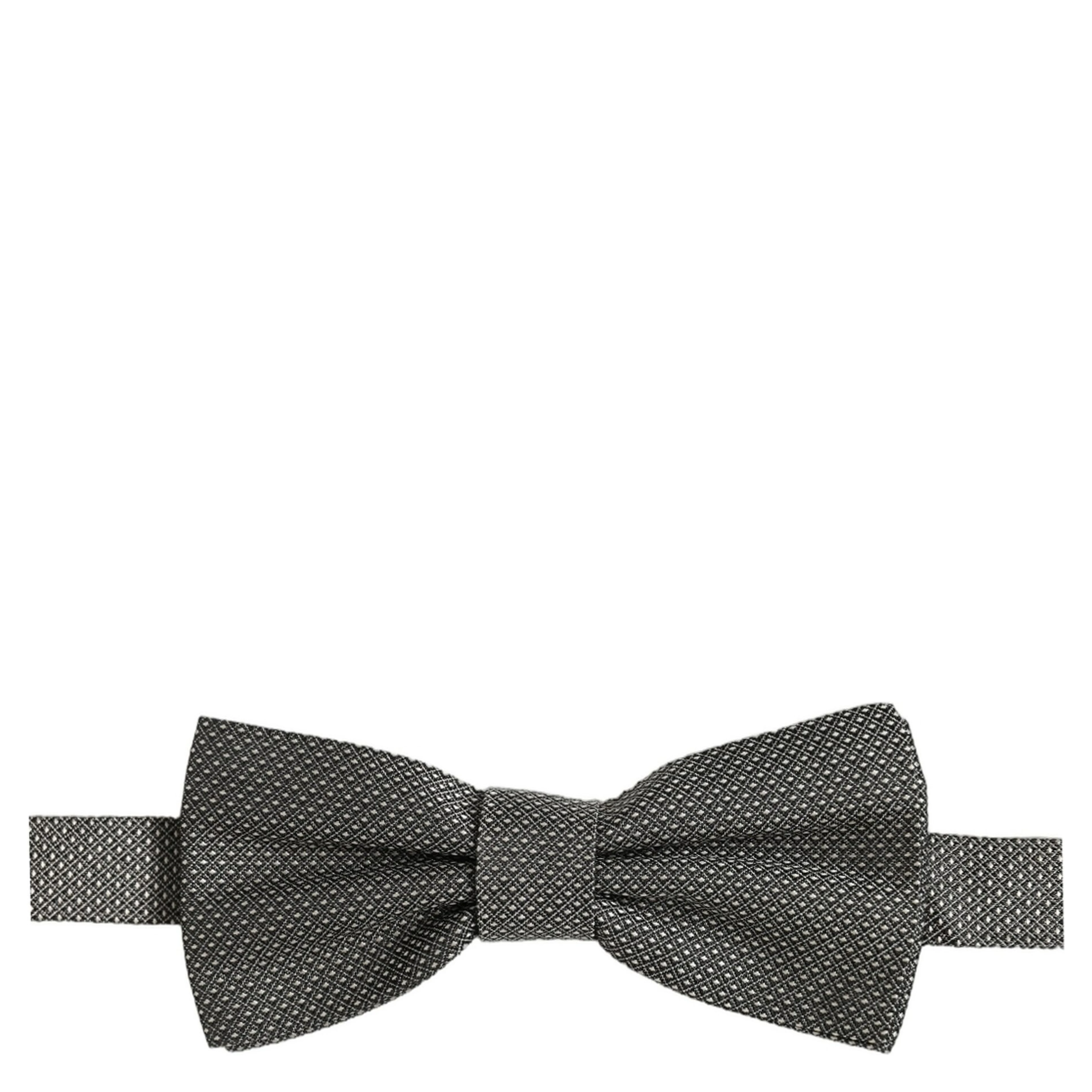 Men Gray Silk Patterned Adjustable Neck Papillon Bow Tie