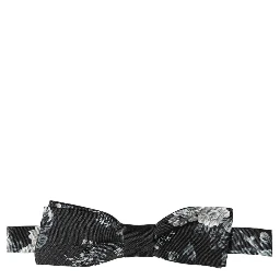 Black Floral Silk Adjustable Neck Men Papillon Bow Tie