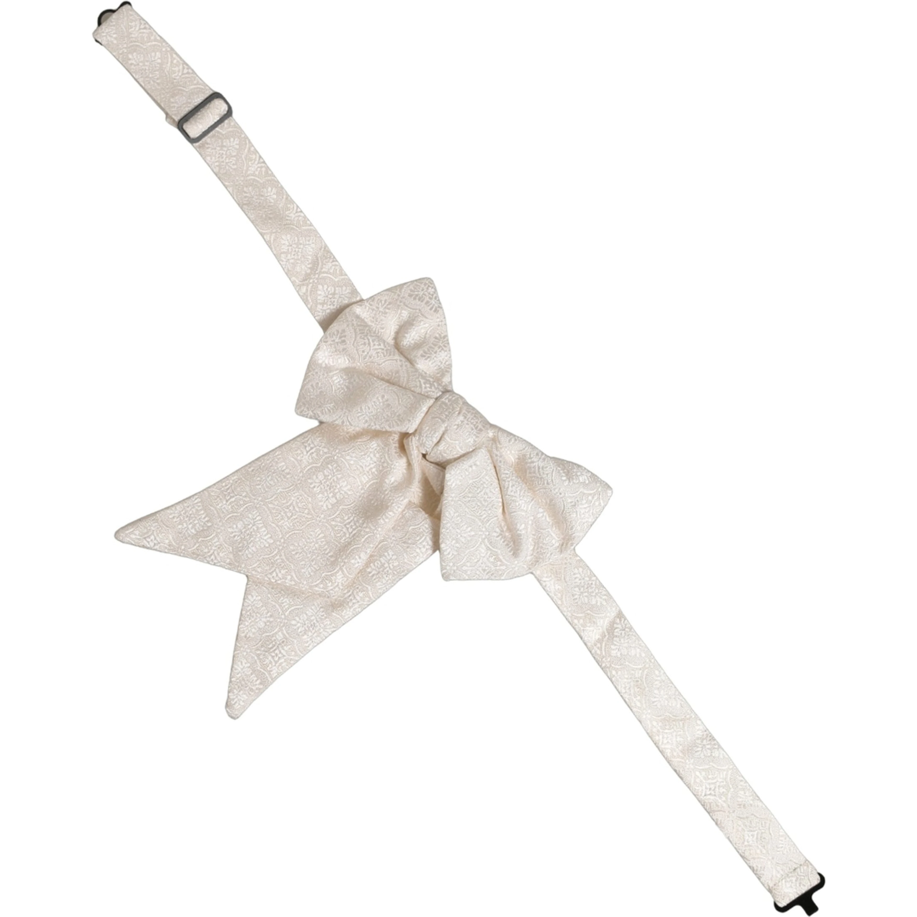Men White Jacquard Silk Adjustable Neck Papillon Bow Tie