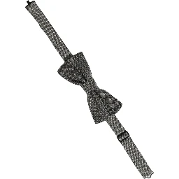Men Gray Silk Patterned Adjustable Neck Papillon Bow Tie