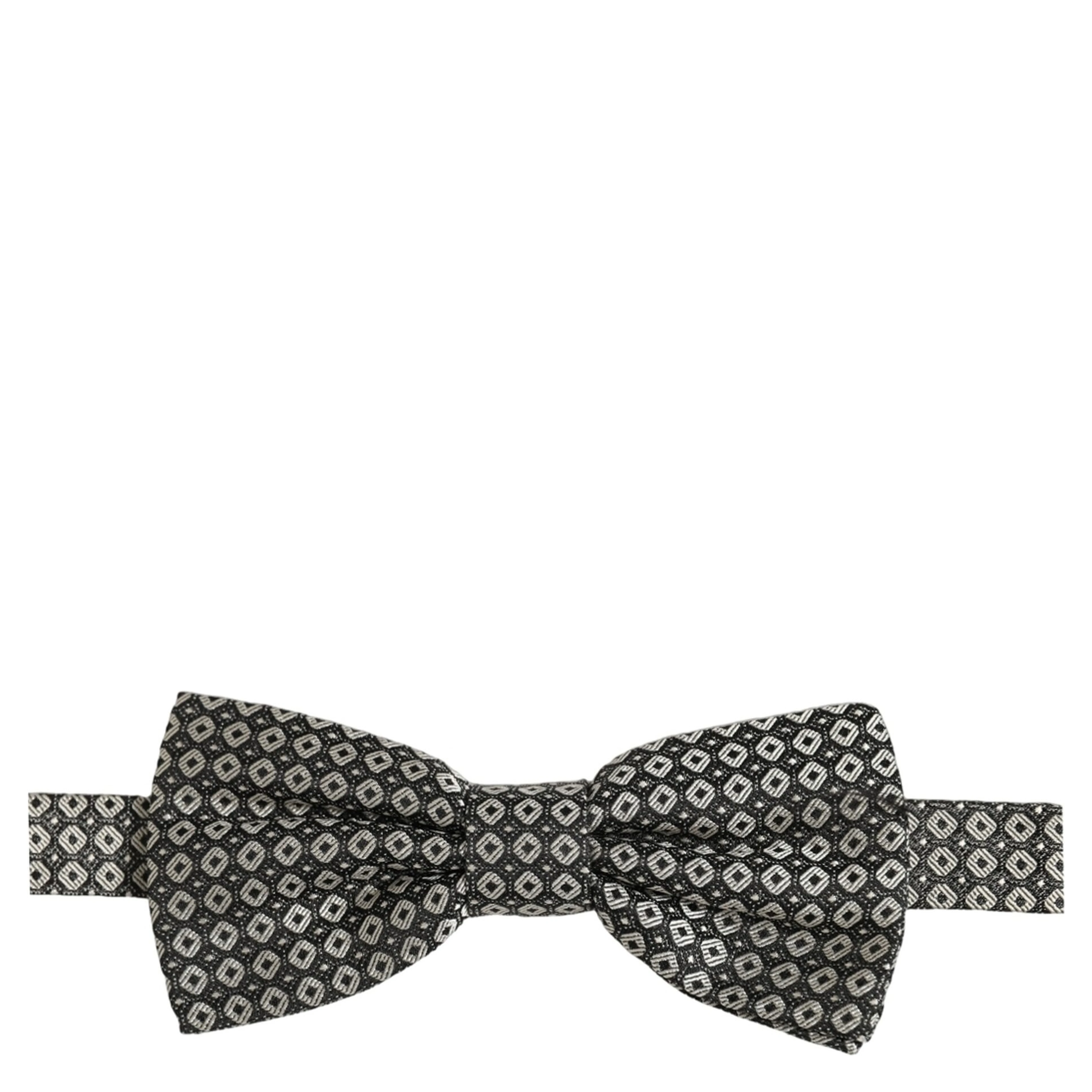 Men Gray Silk Patterned Adjustable Neck Papillon Bow Tie