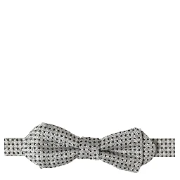 Men Silver Black Polka Dot Adjustable Neck Papillon Bow Tie