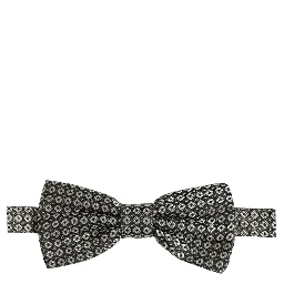 Men Gray Silk Patterned Adjustable Neck Papillon Bow Tie