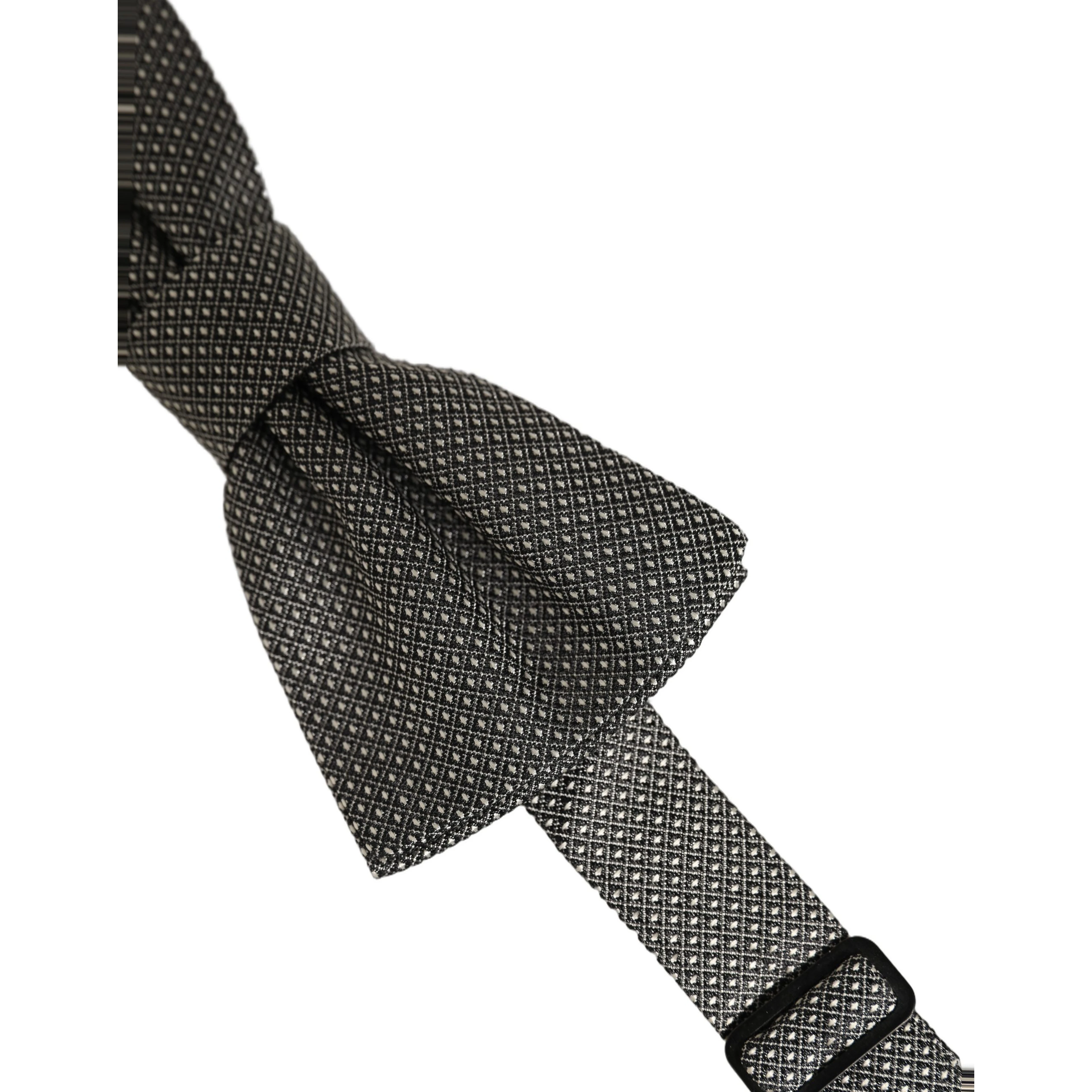 Men Gray Silk Patterned Adjustable Neck Papillon Bow Tie