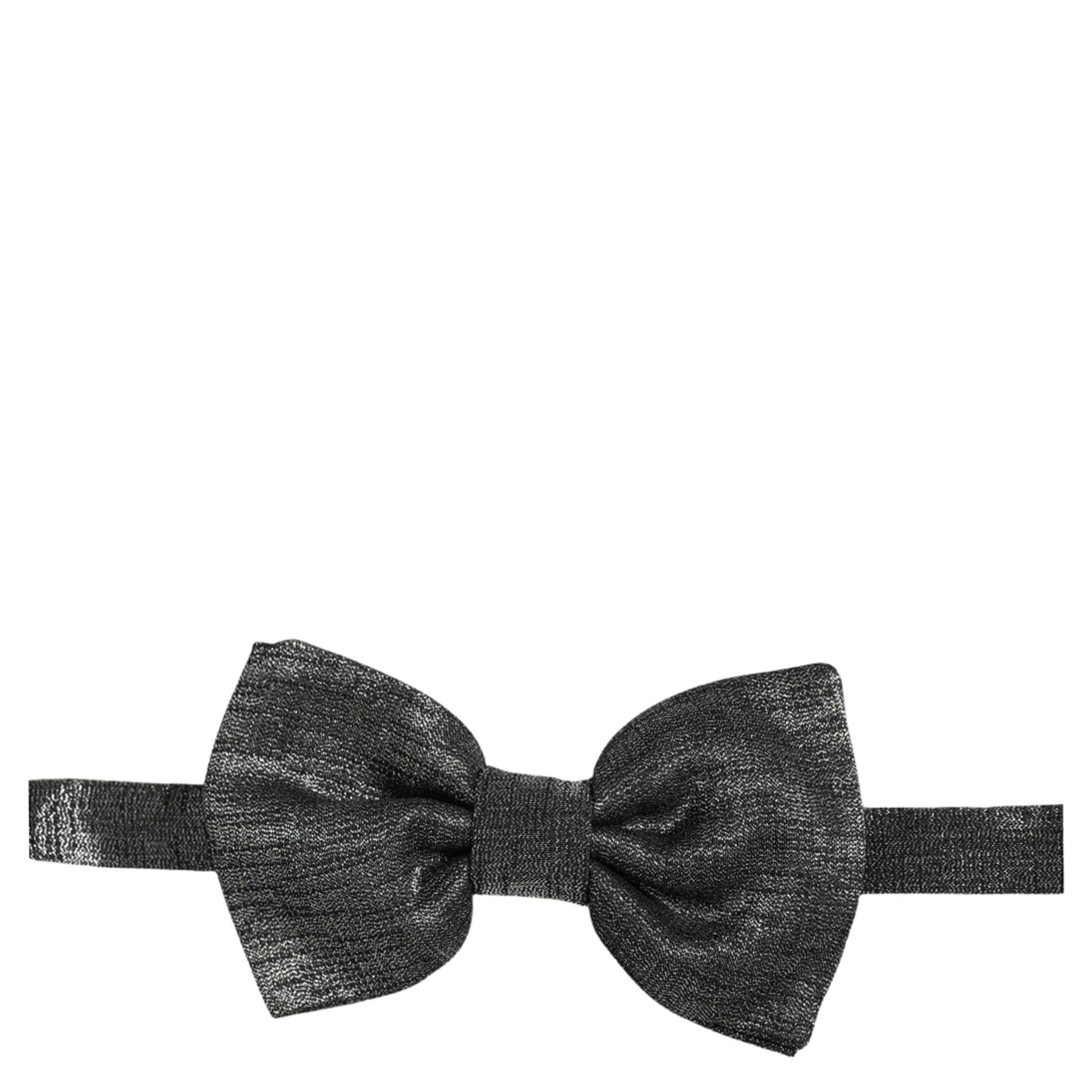 Men Metallic Black Silk Adjustable Neck Papillon Bow Tie