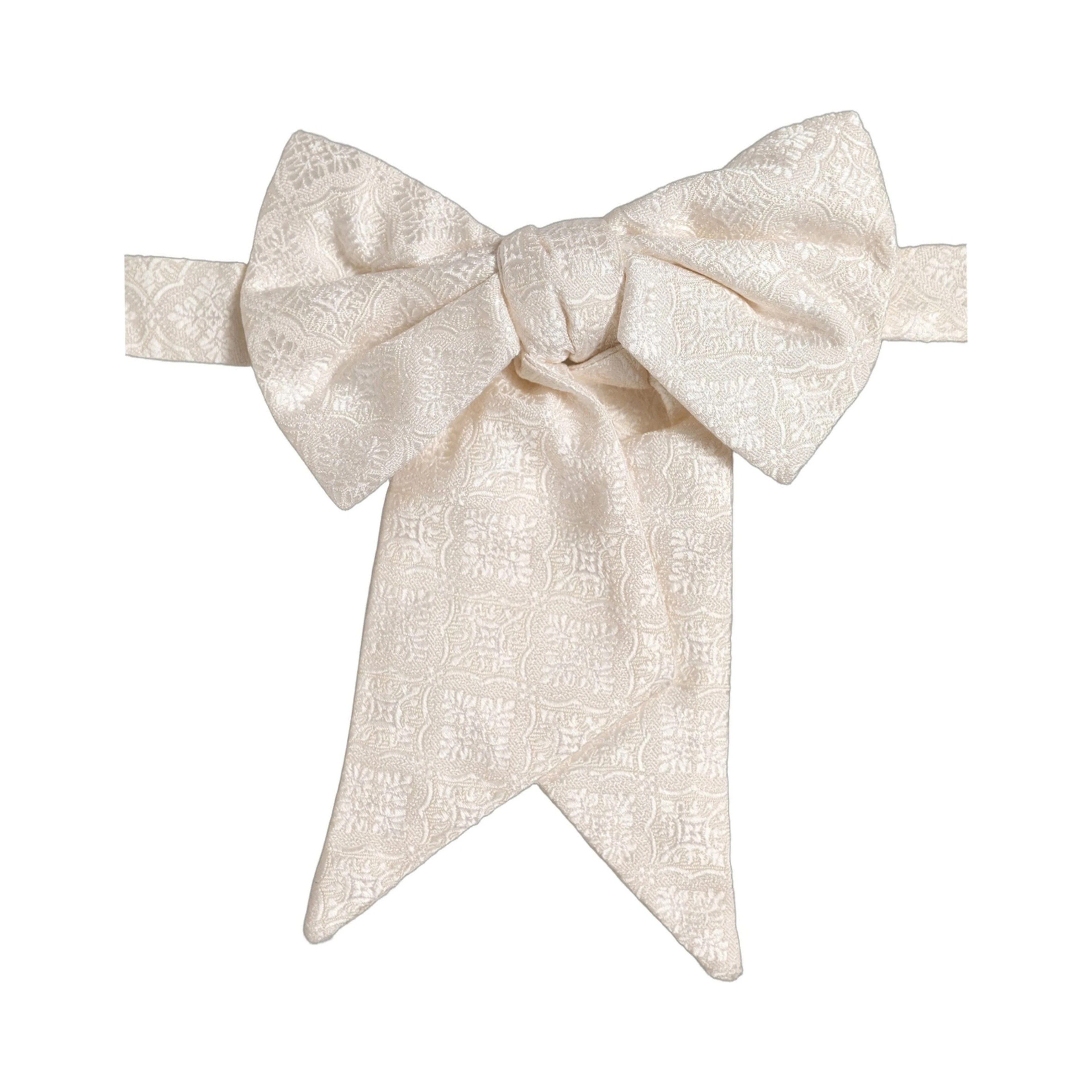 Men White Jacquard Silk Adjustable Neck Papillon Bow Tie