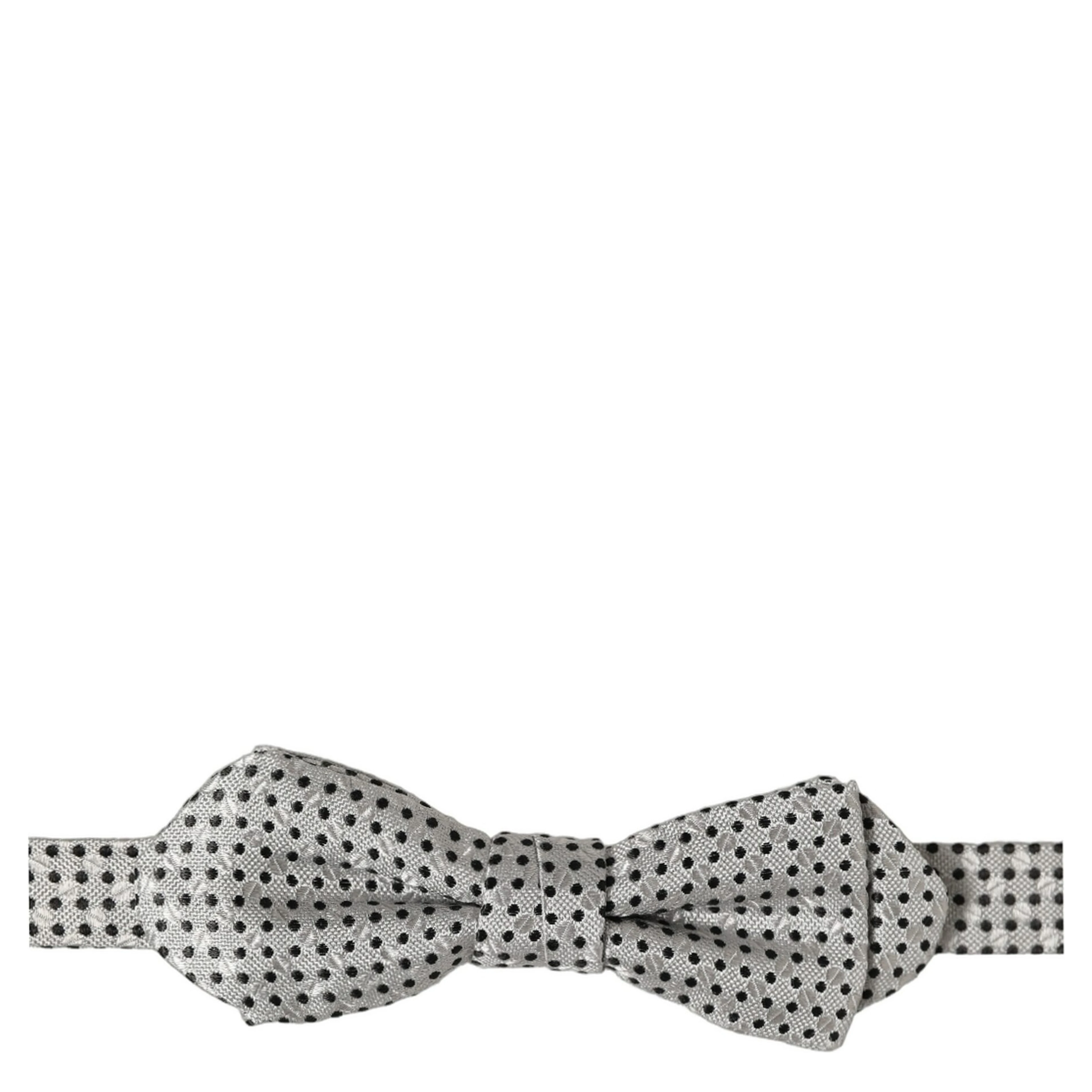 Men Silver Black Polka Dot Adjustable Neck Papillon Bow Tie