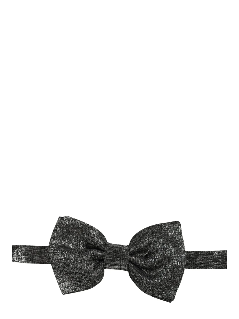 Men Metallic Black Silk Adjustable Neck Papillon Bow Tie
