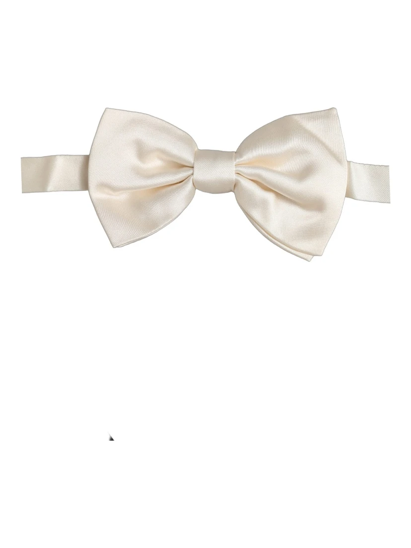 Men White 100% Silk Adjustable Neck Papillon Bow Tie