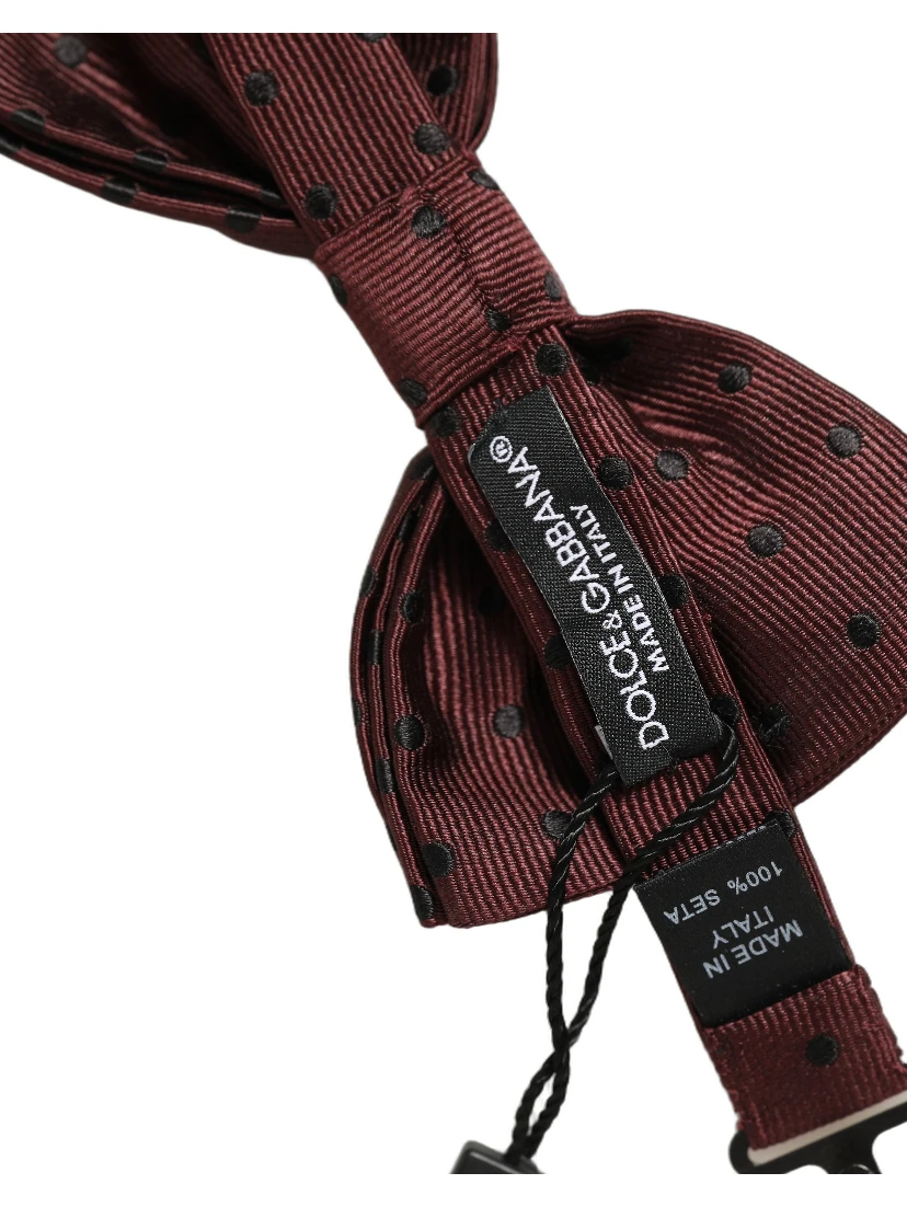 Burgundy Polka Dot Silk Adjustable Neck Papillon Bow Tie