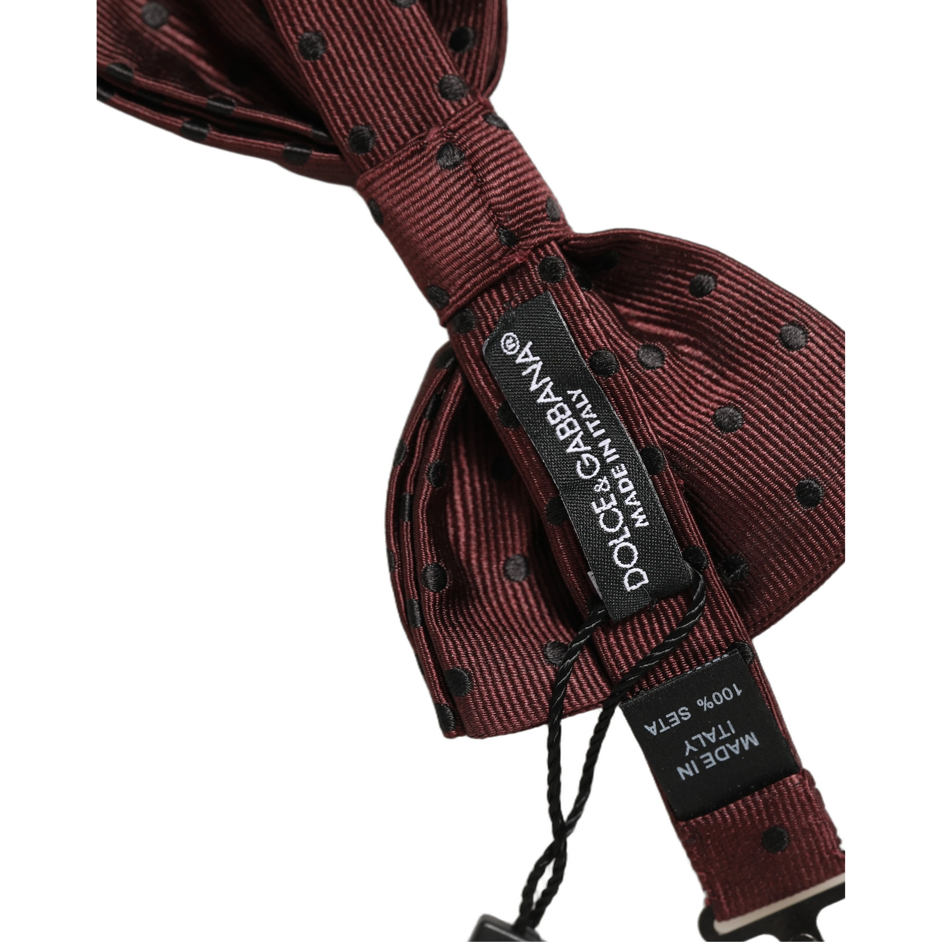 Burgundy Polka Dot Silk Adjustable Neck Papillon Bow Tie