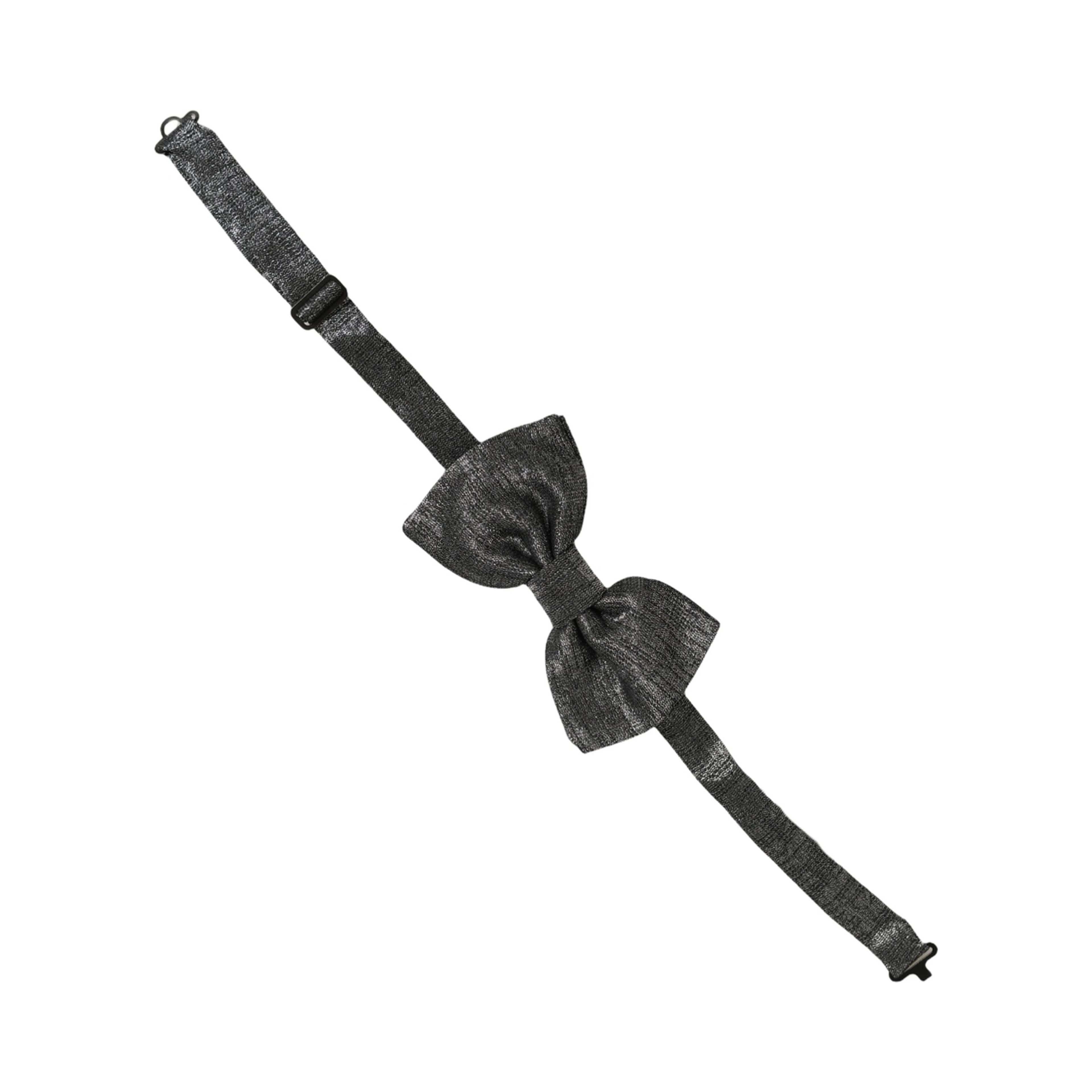 Men Metallic Black Silk Adjustable Neck Papillon Bow Tie