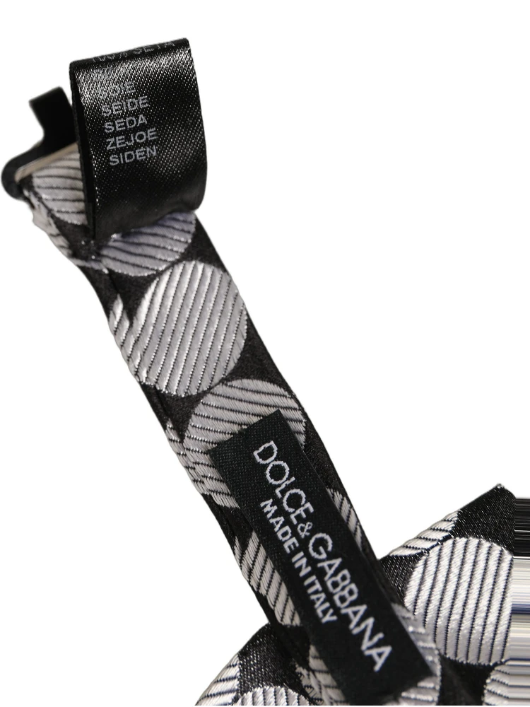 Men Black Silver Circles Adjustable Neck Papillon Bow Tie