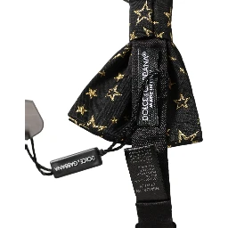 Men Black Star 100% Silk Adjustable Neck Papillon Bow Tie