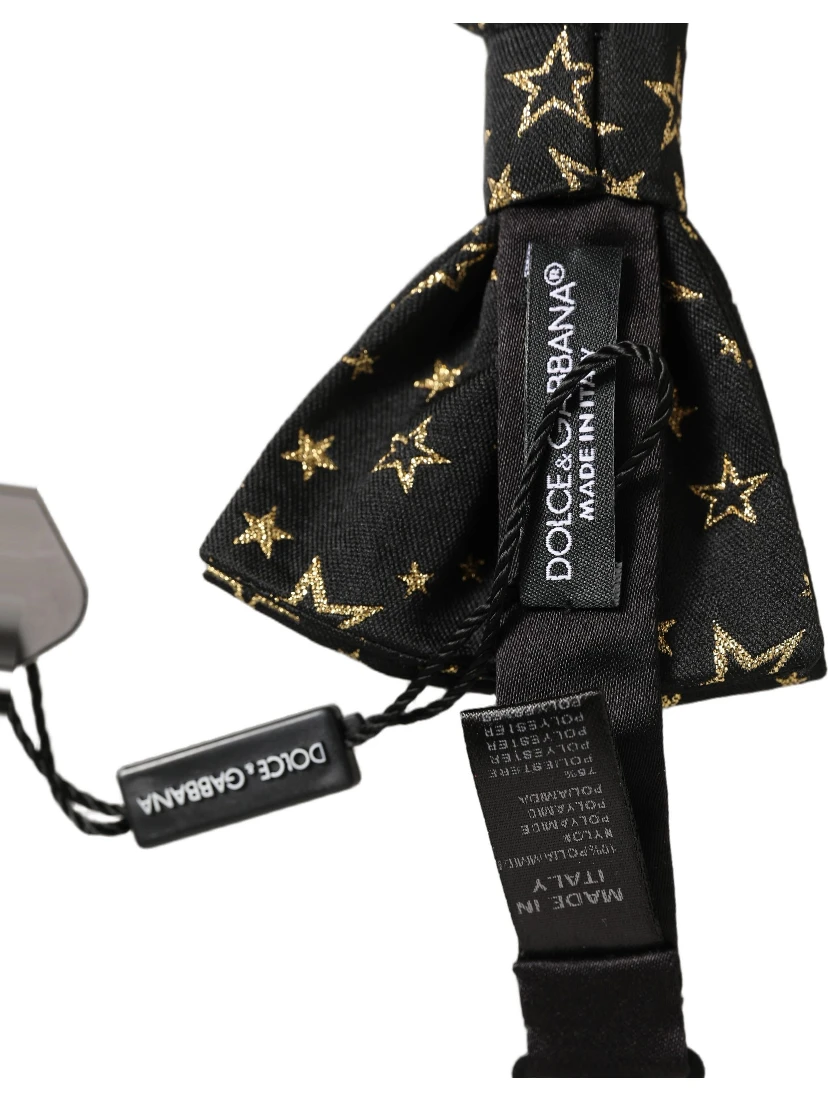 Men Black Star 100% Silk Adjustable Neck Papillon Bow Tie