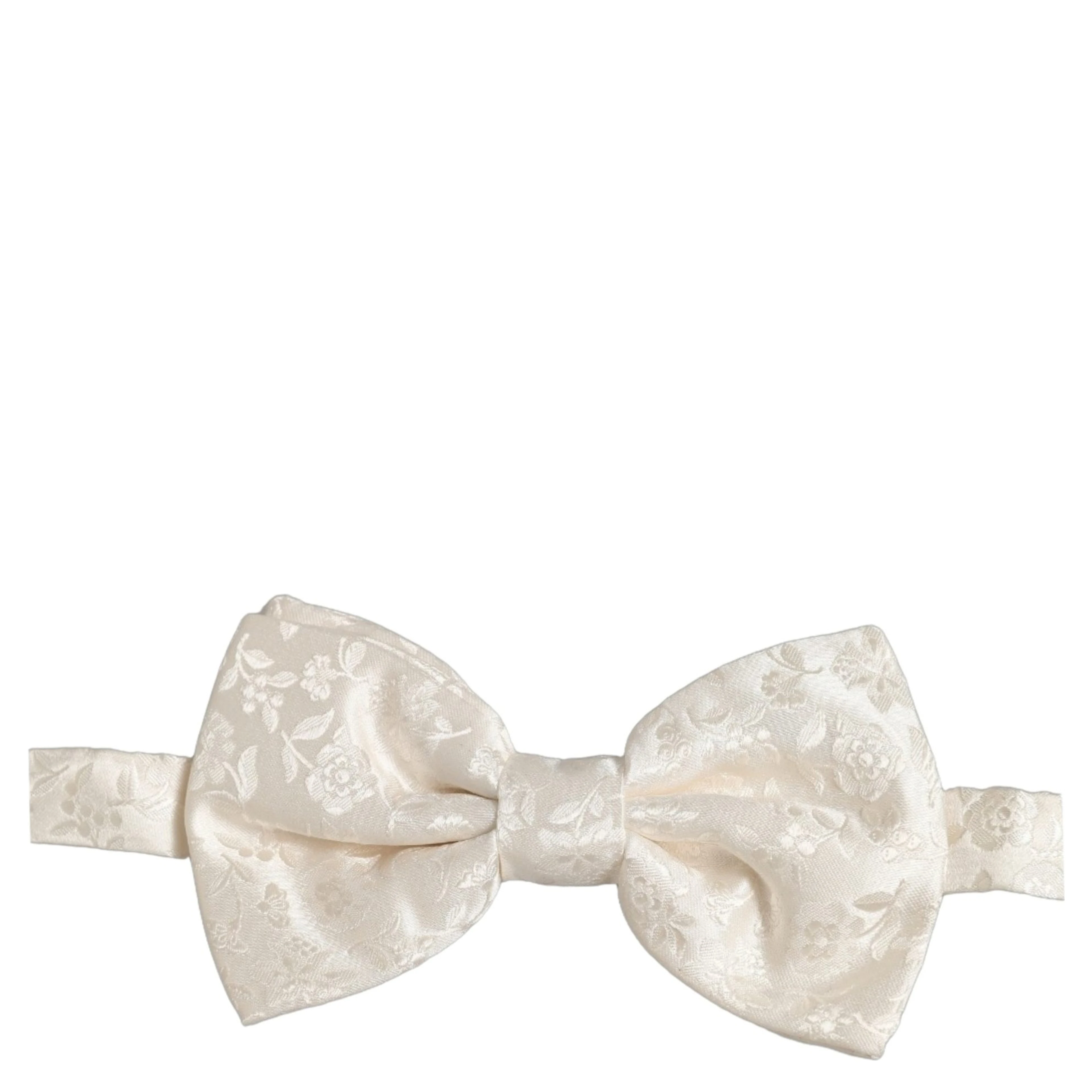Men White Floral Silk Adjustable Neck Papillon BowTie