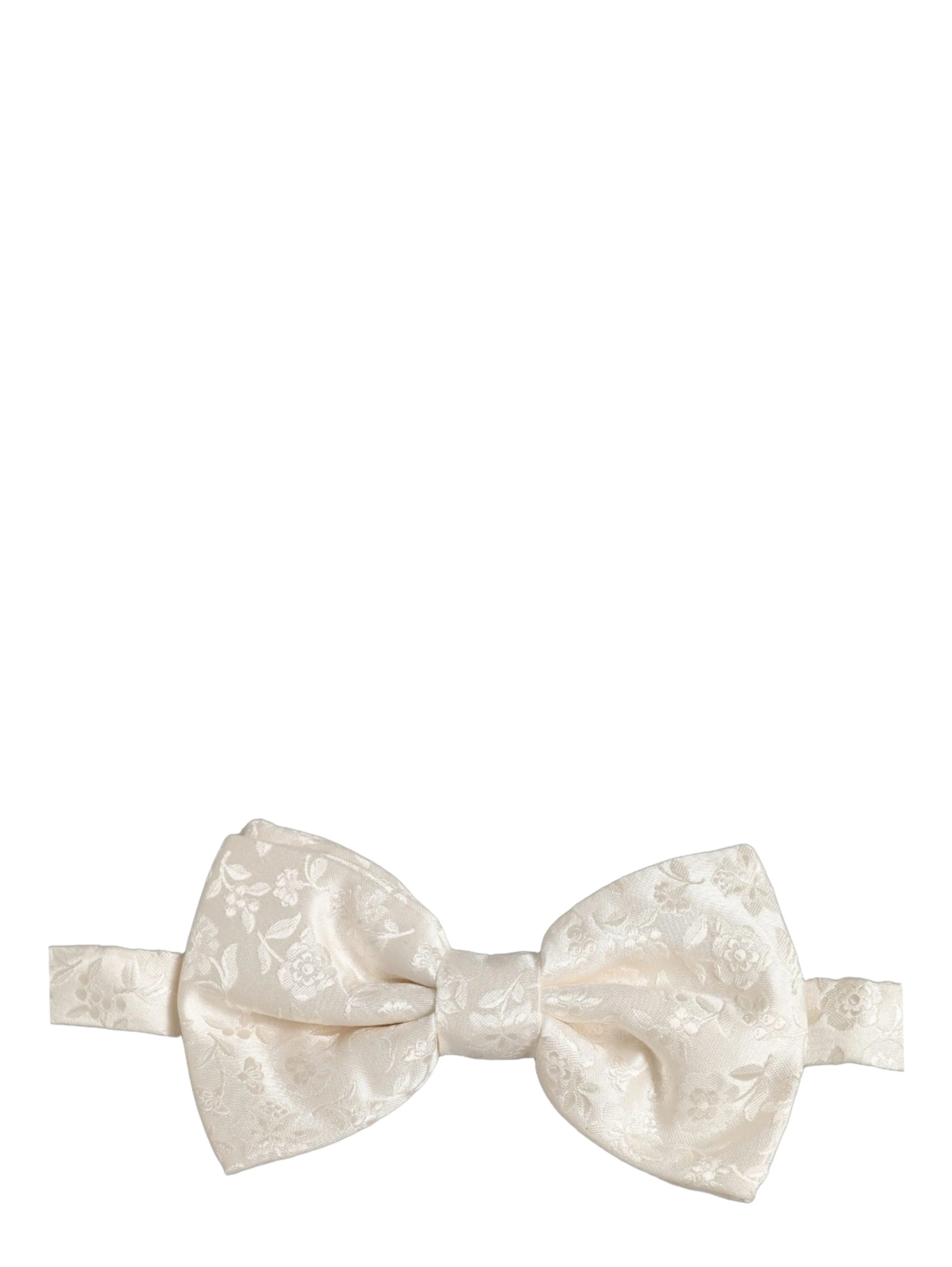 Men White Floral Silk Adjustable Neck Papillon BowTie