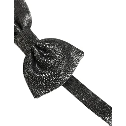 Men Metallic Black Silk Adjustable Neck Papillon Bow Tie
