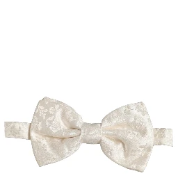 Men White Floral Silk Adjustable Neck Papillon Bow Tie