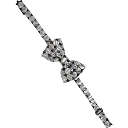 Men Black Silver Circles Adjustable Neck Papillon Bow Tie