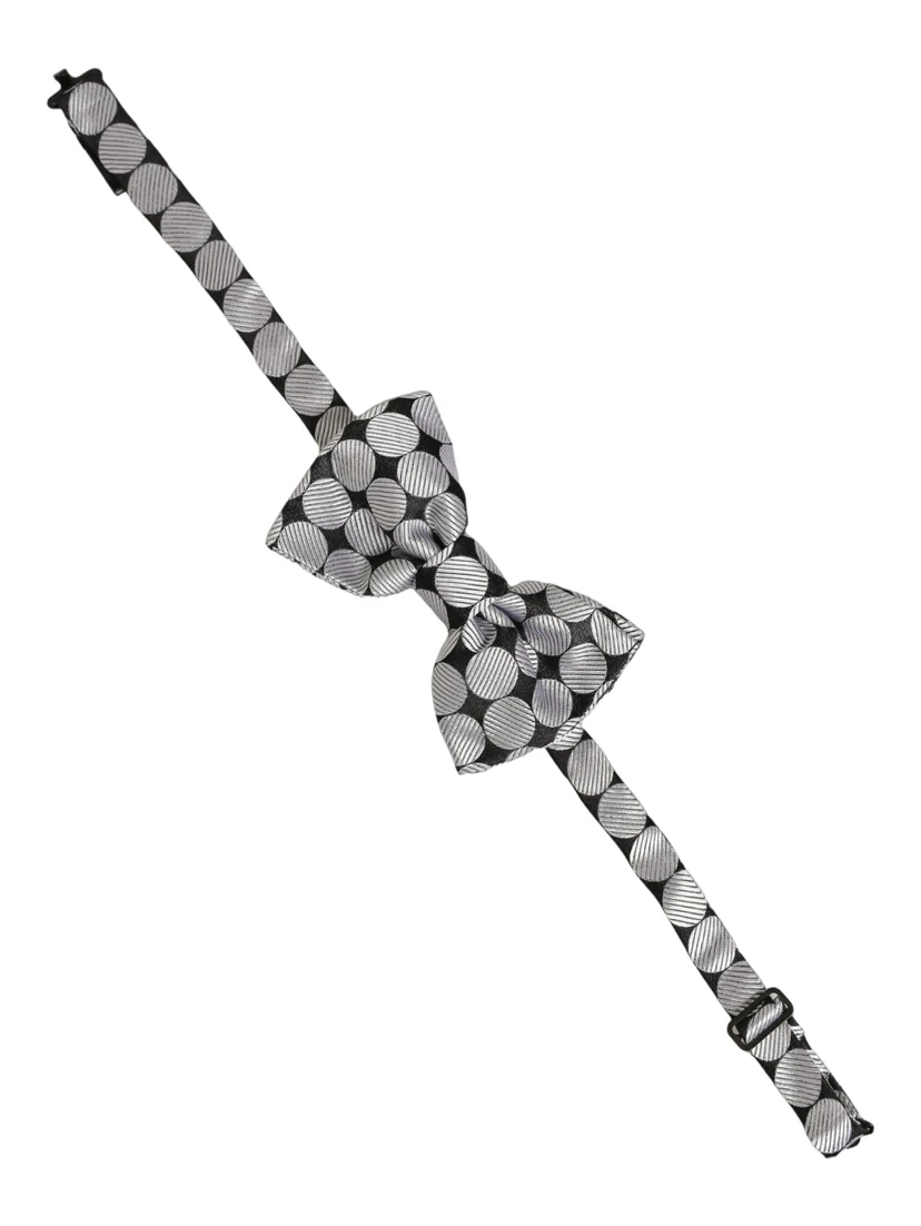 Men Black Silver Circles Adjustable Neck Papillon Bow Tie