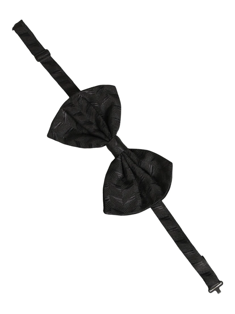 Men Black Patterned Adjustable Neck Papillon Bow Tie