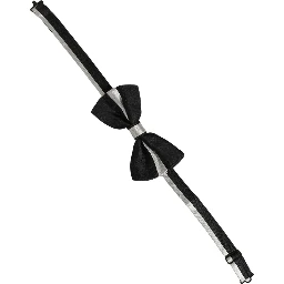 Black Silver 100% Silk Adjustable Neck Papillon Bow Tie
