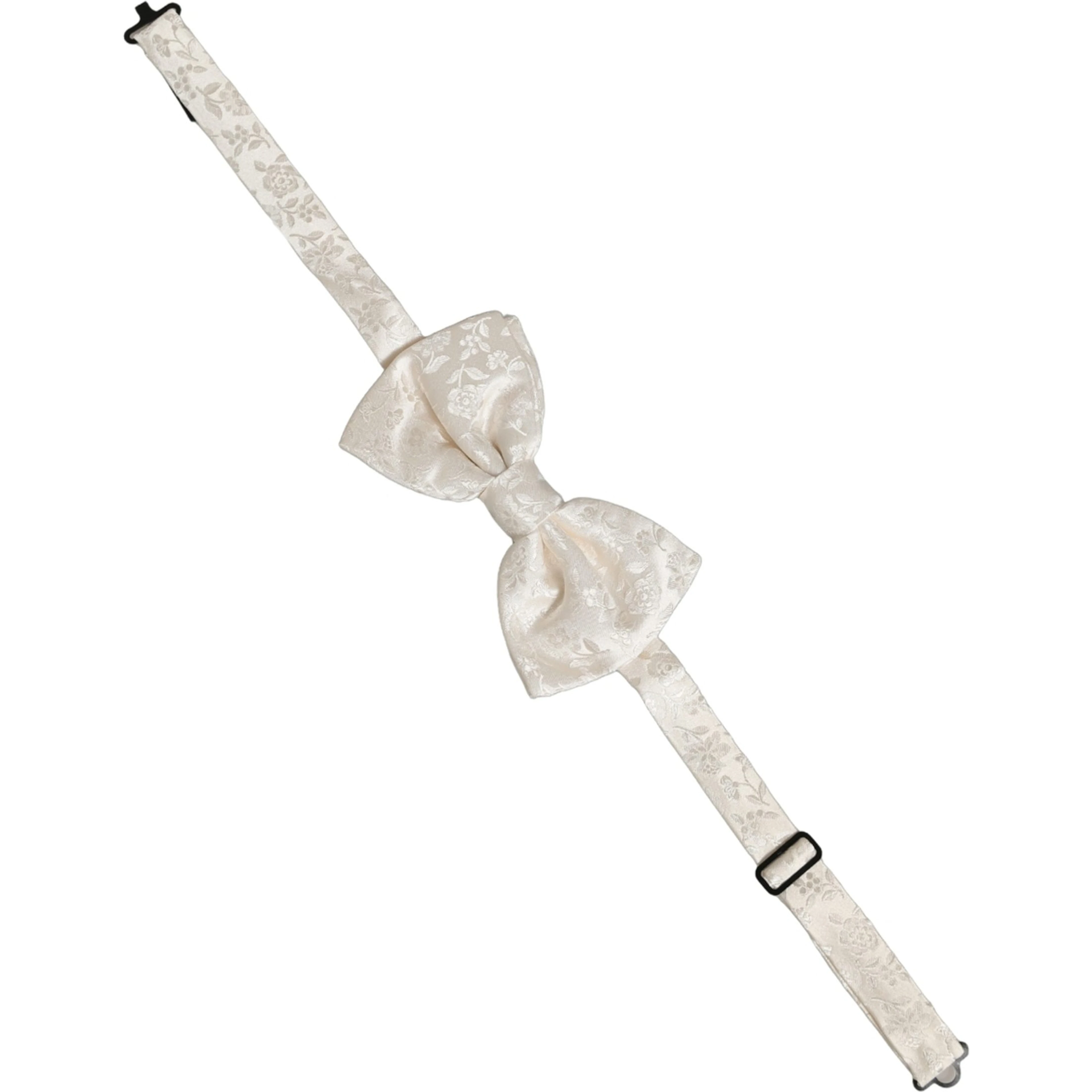 Men White Floral Silk Adjustable Neck Papillon BowTie