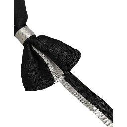 Black Silver 100% Silk Adjustable Neck Papillon Bow Tie