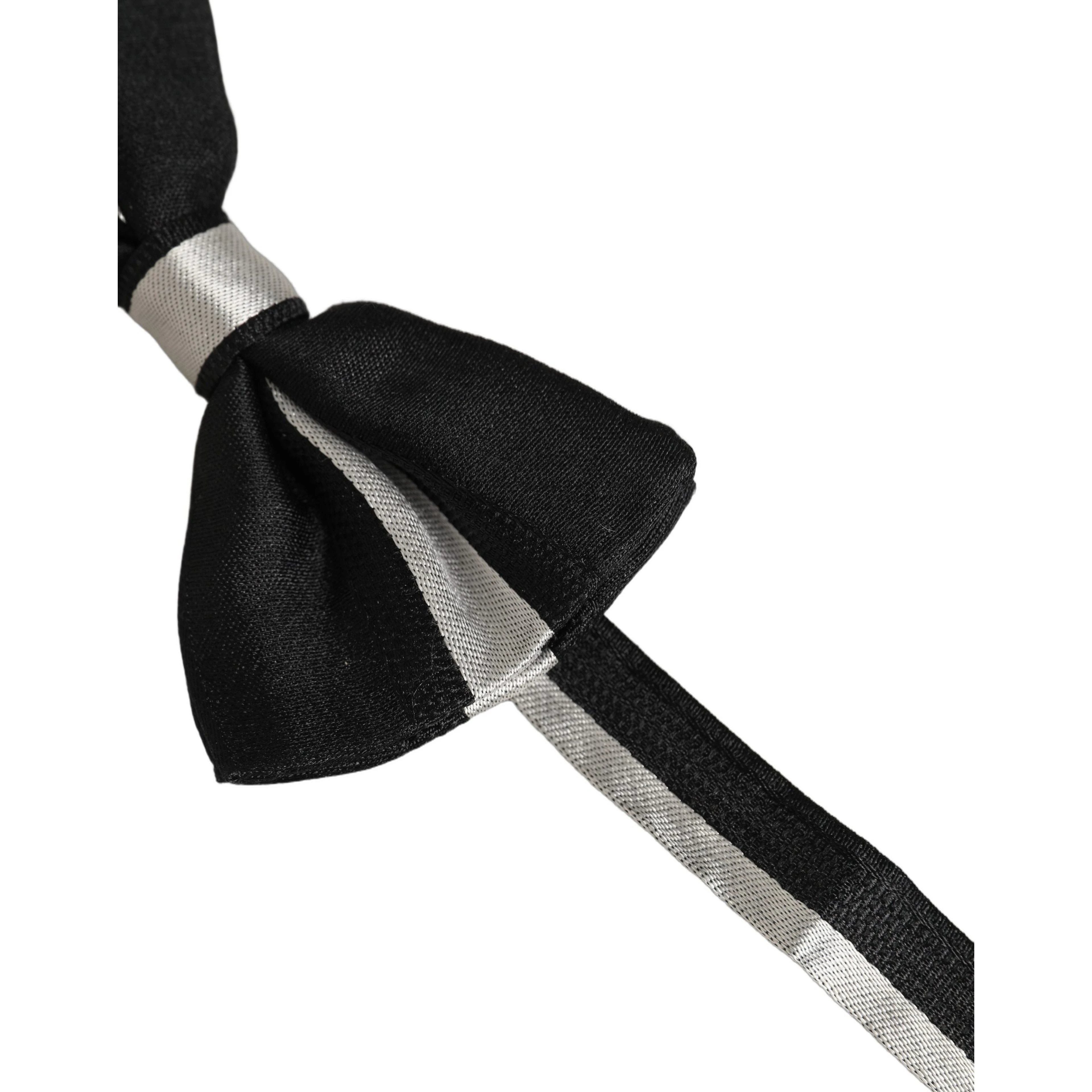 Black Silver 100% Silk Adjustable Neck Papillon Bow Tie