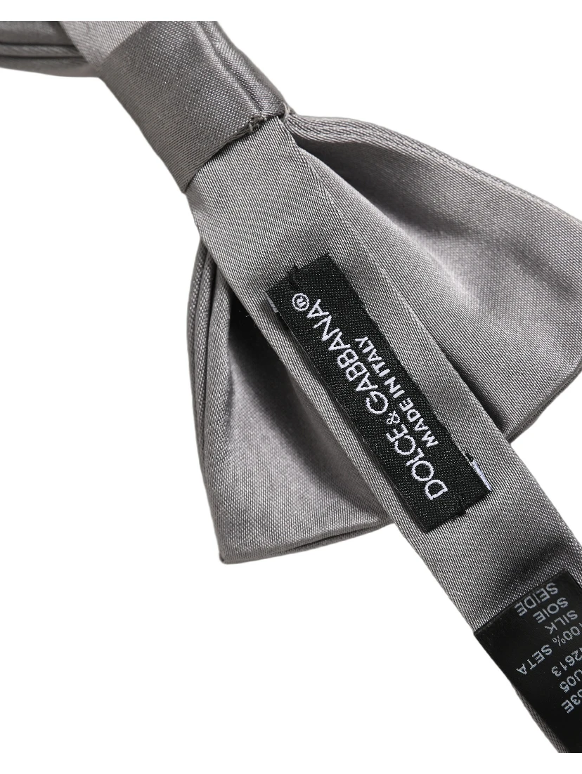 Men Gray 100% Silk Adjustable Neck Papillon Bow Tie