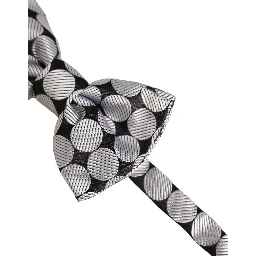 Men Black Silver Circles Adjustable Neck Papillon Bow Tie
