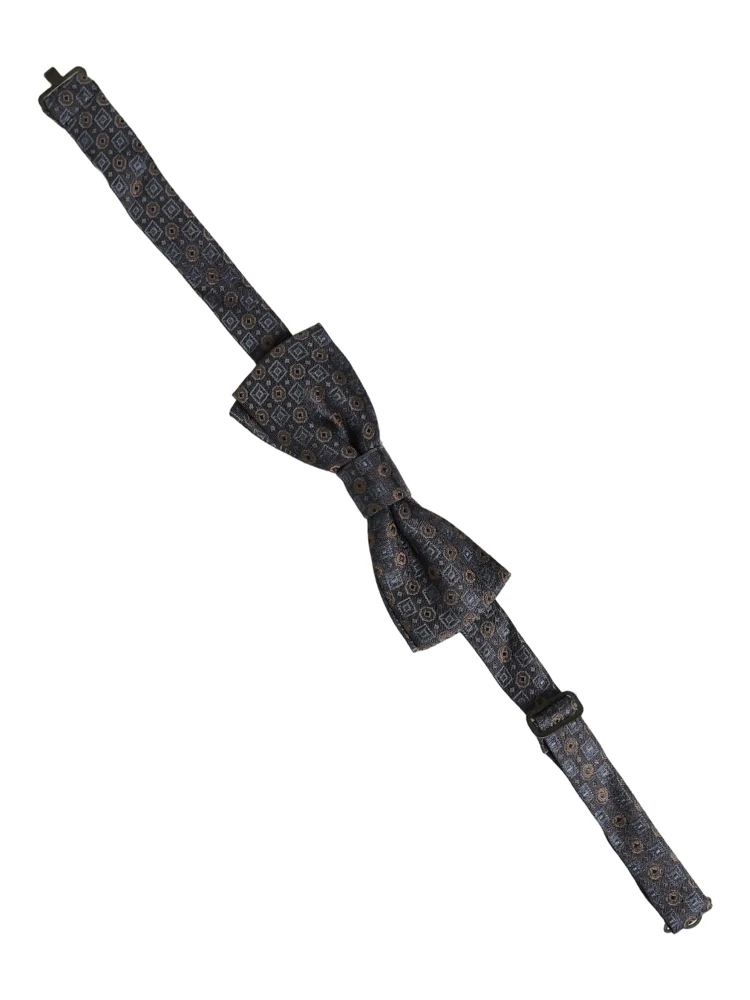 Men Dark Gray Geometric Adjustable Neck Bow Tie