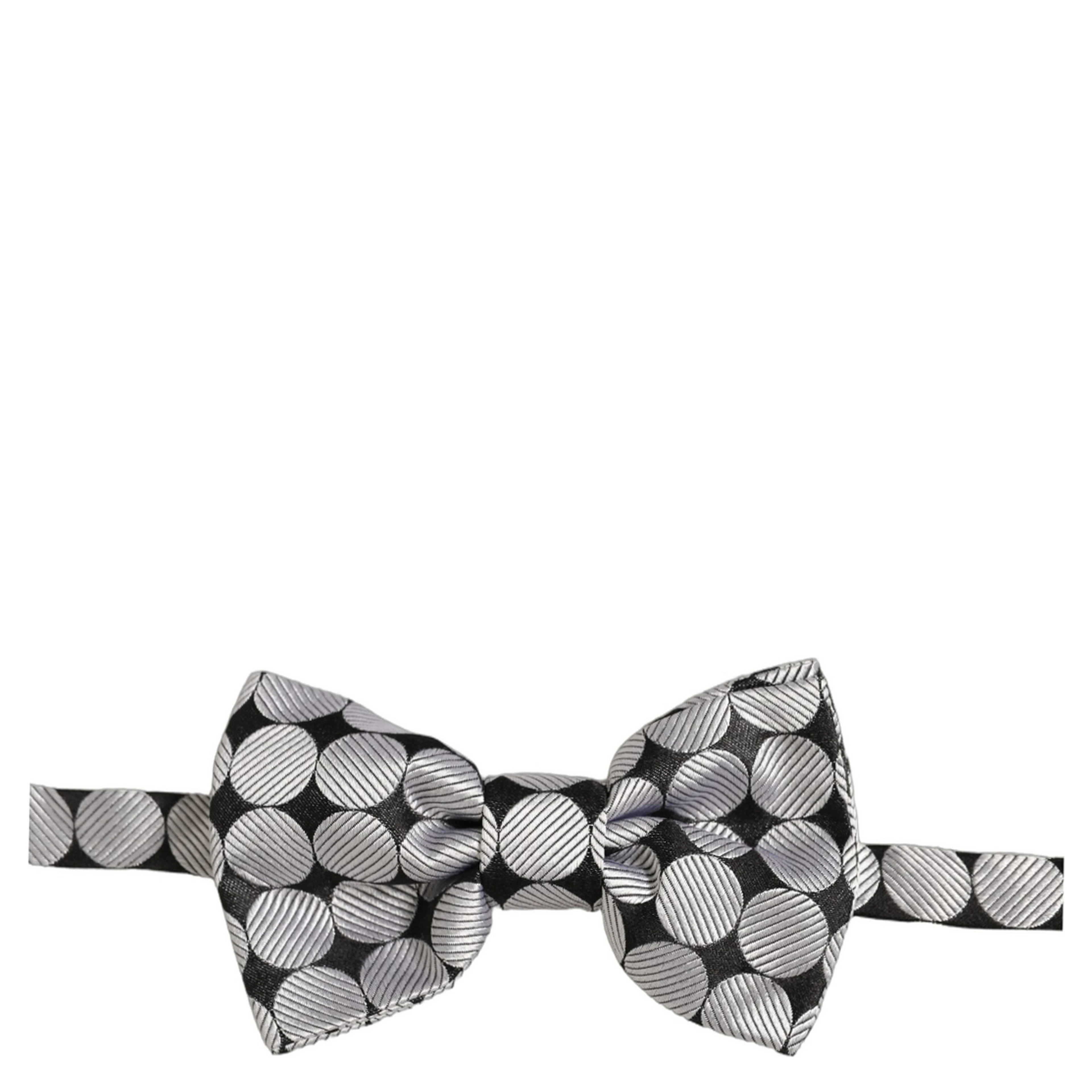 Men Black Silver Circles Adjustable Neck Papillon Bow Tie