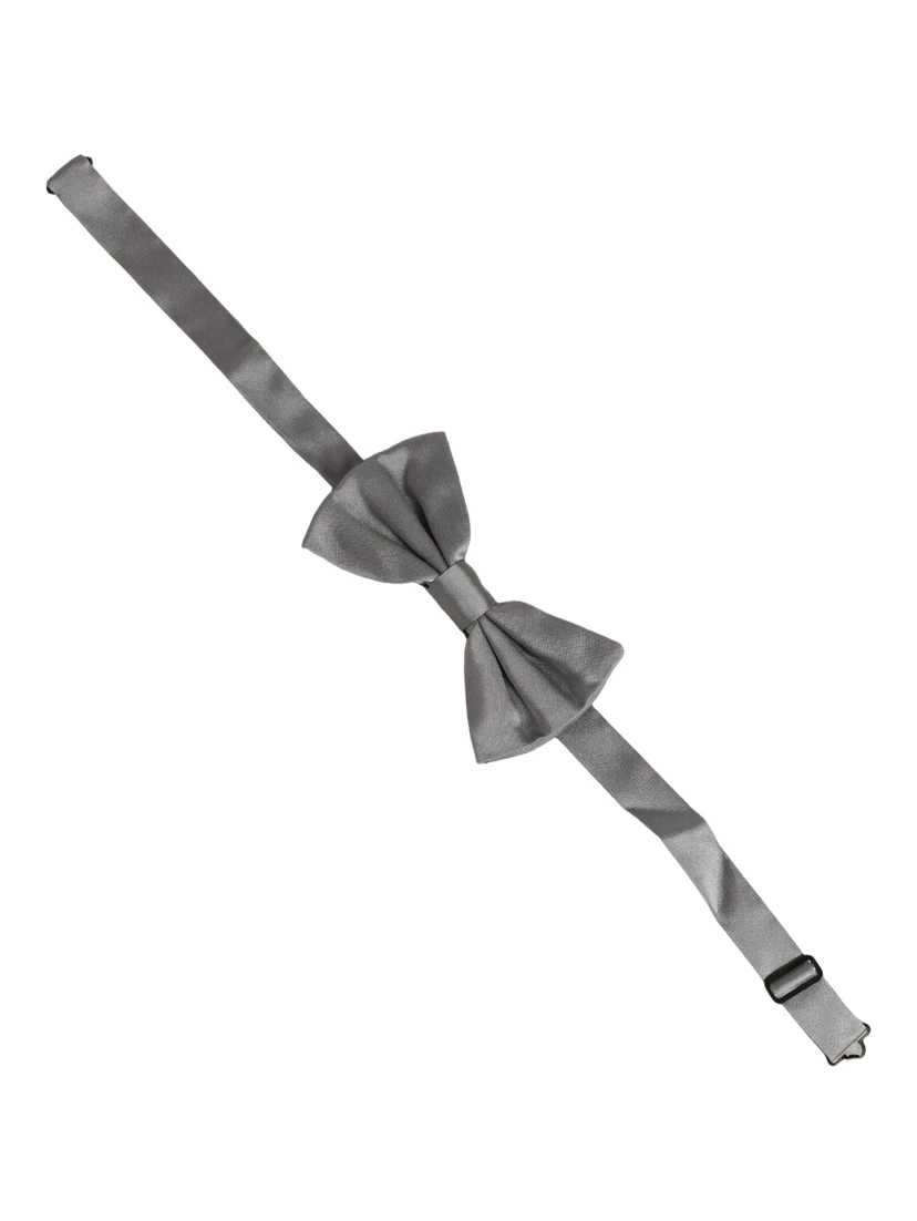 Men Gray 100% Silk Adjustable Neck Papillon Bow Tie