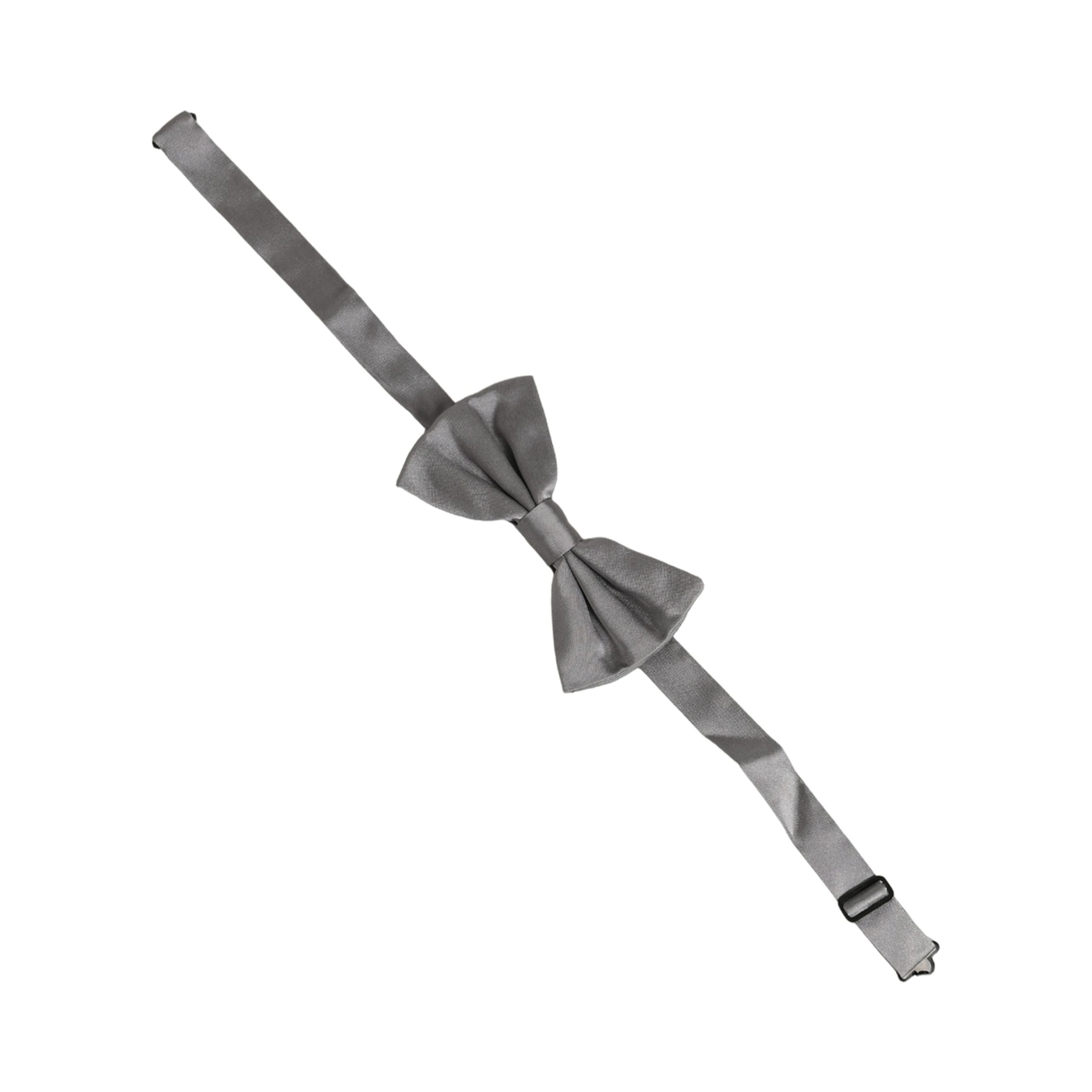 Men Gray 100% Silk Adjustable Neck Papillon Bow Tie