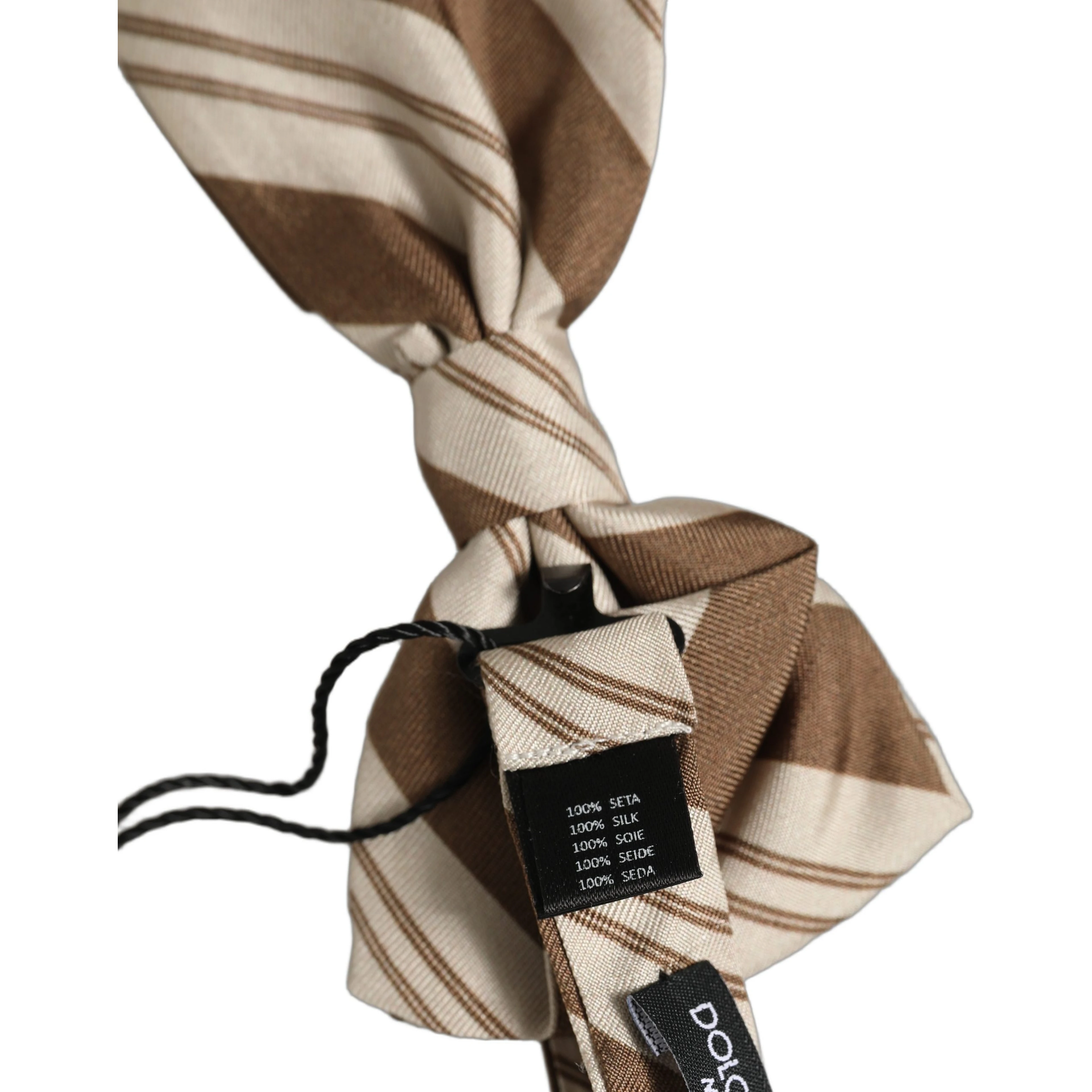 Men Brown Beige Stripes Adjustable Neck Papillon Bow Tie