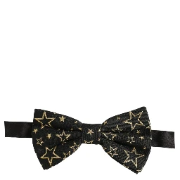 Men Black Star 100% Silk Adjustable Neck Papillon Bow Tie