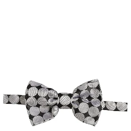 Men Black Silver Circles Adjustable Neck Papillon Bow Tie