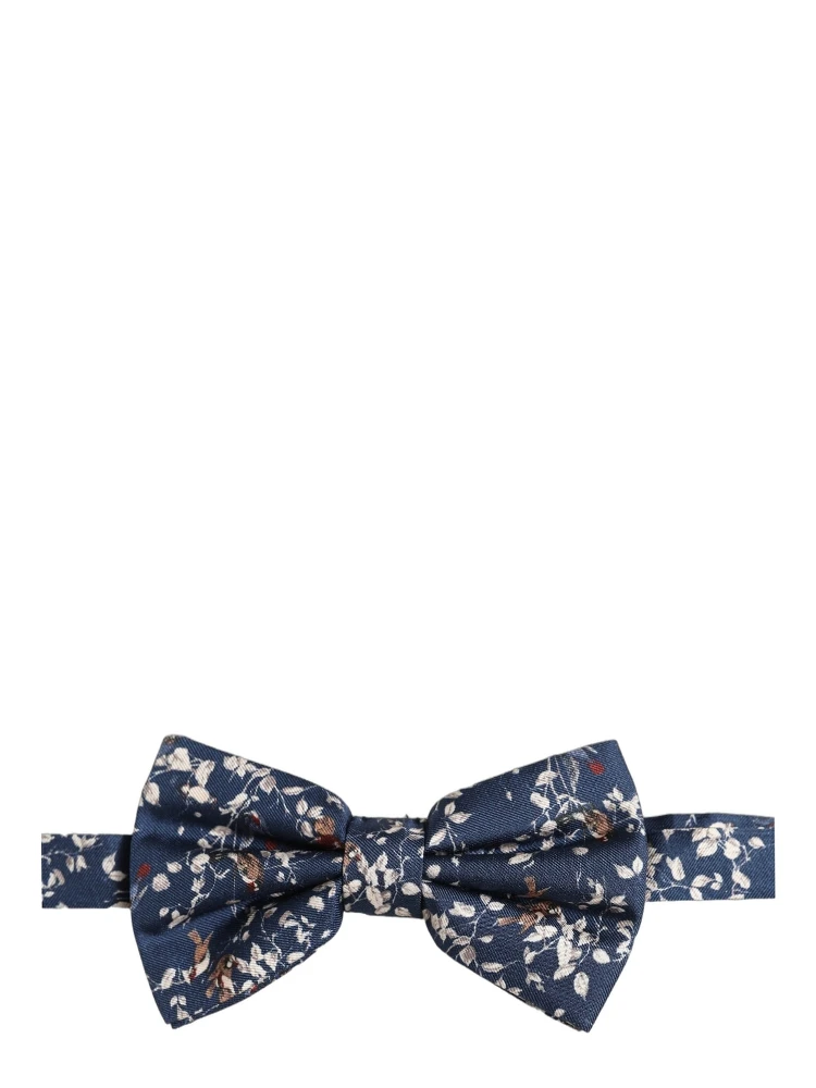 Men Navy Blue Floral Adjustable Neck Papillon Bow Tie alternative