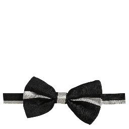Black Silver 100% Silk Adjustable Neck Papillon Bow Tie