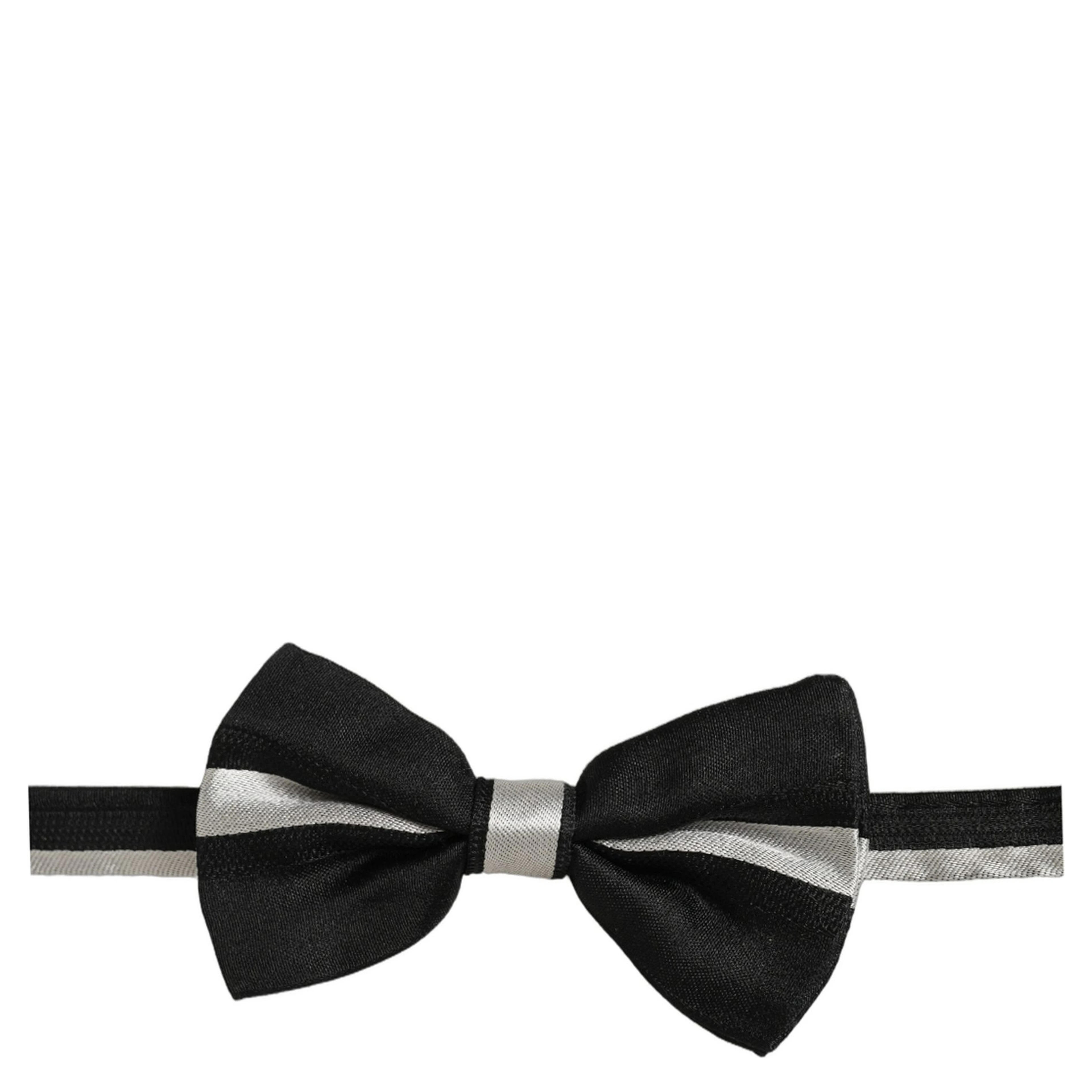 Black Silver 100% Silk Adjustable Neck Papillon Bow Tie