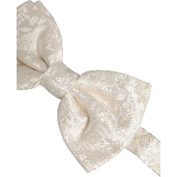 Men White Floral Silk Adjustable Neck Papillon Bow Tie
