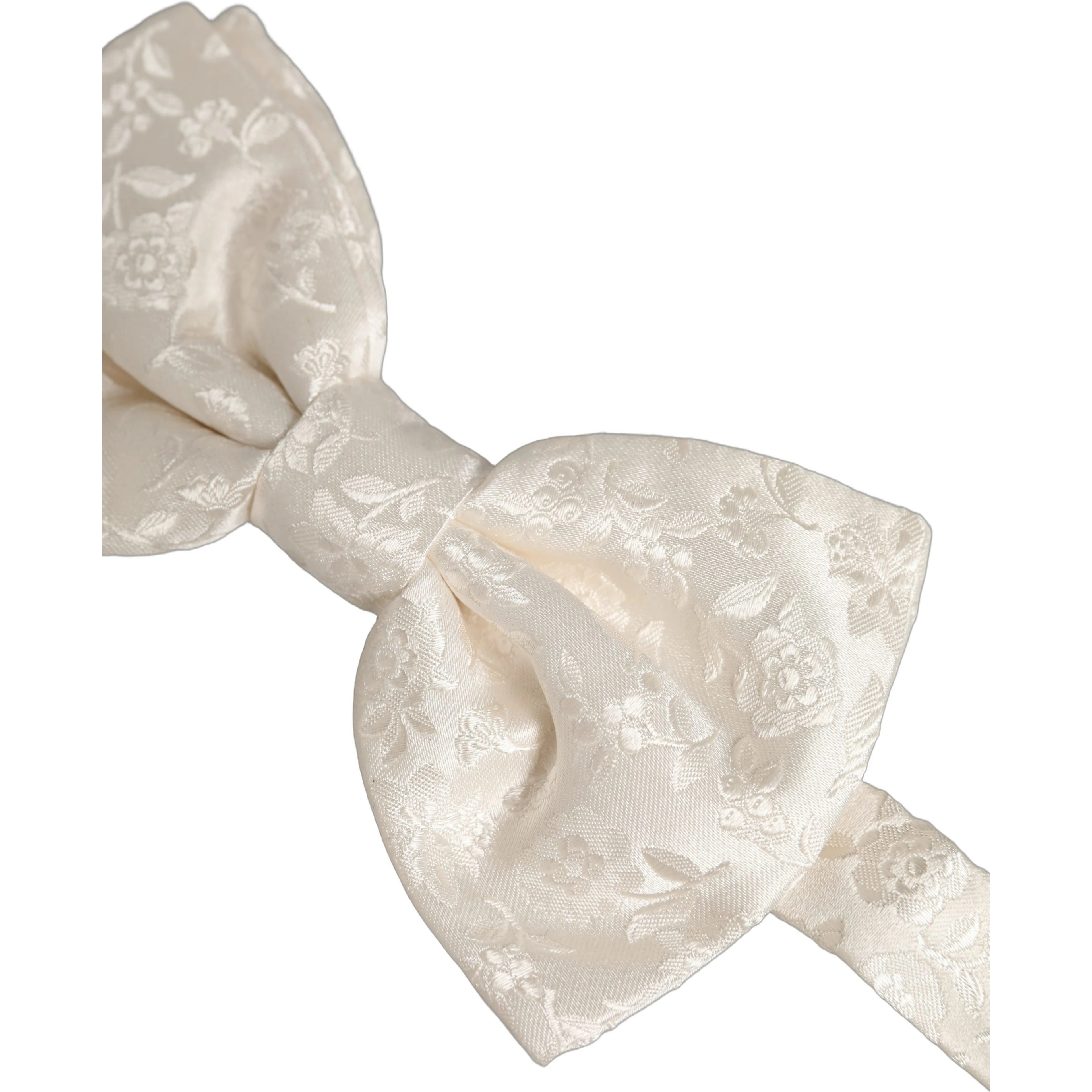 Men White Floral Silk Adjustable Neck Papillon Bow Tie
