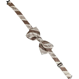 Men Brown Beige Stripes Adjustable Neck Papillon Bow Tie