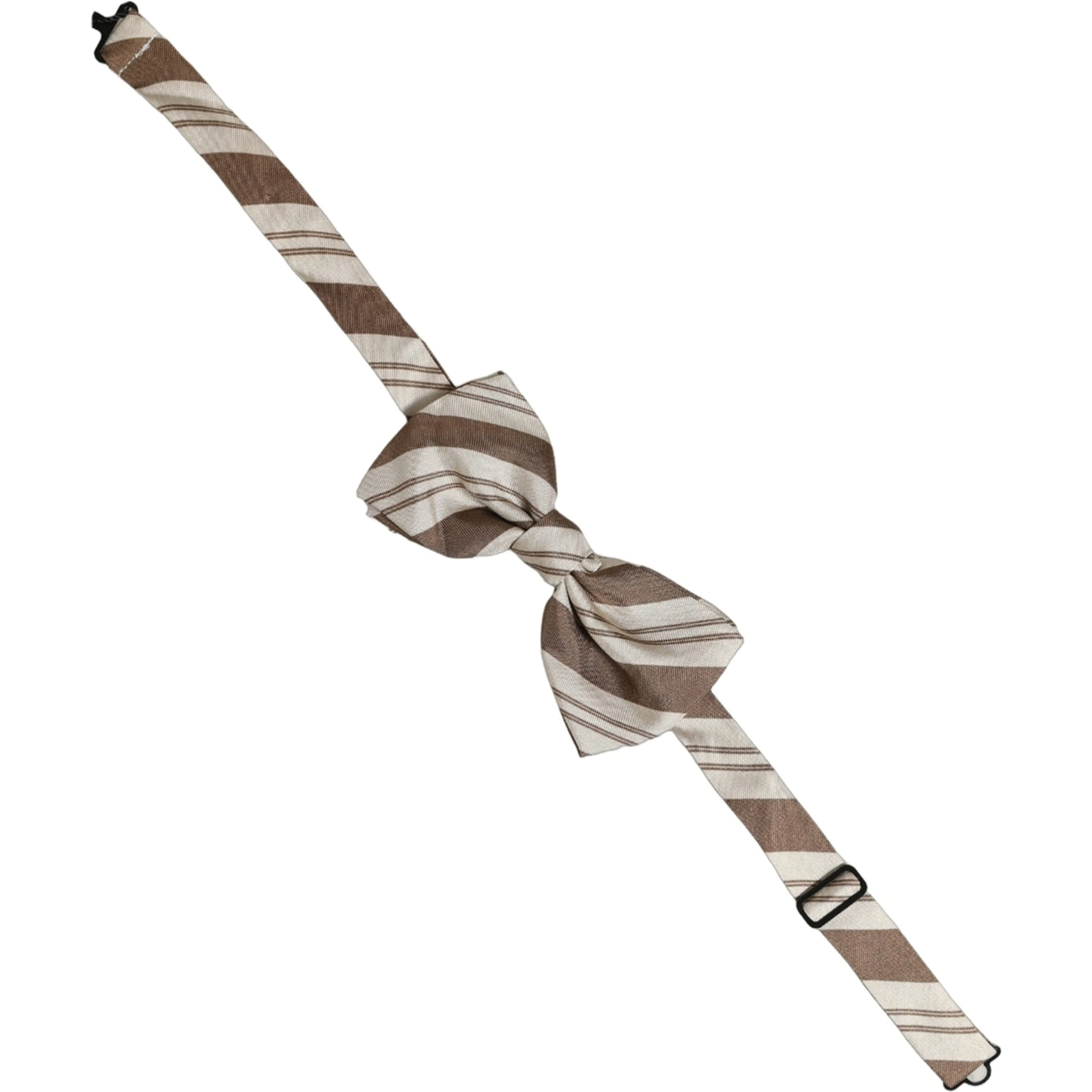 Men Brown Beige Stripes Adjustable Neck Papillon Bow Tie
